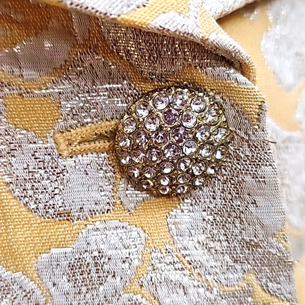 Vintage Kasper Gold/Creme Metalic Floral Jacquard Rhinestone Buttons Suit Set - Picture 7 of 17